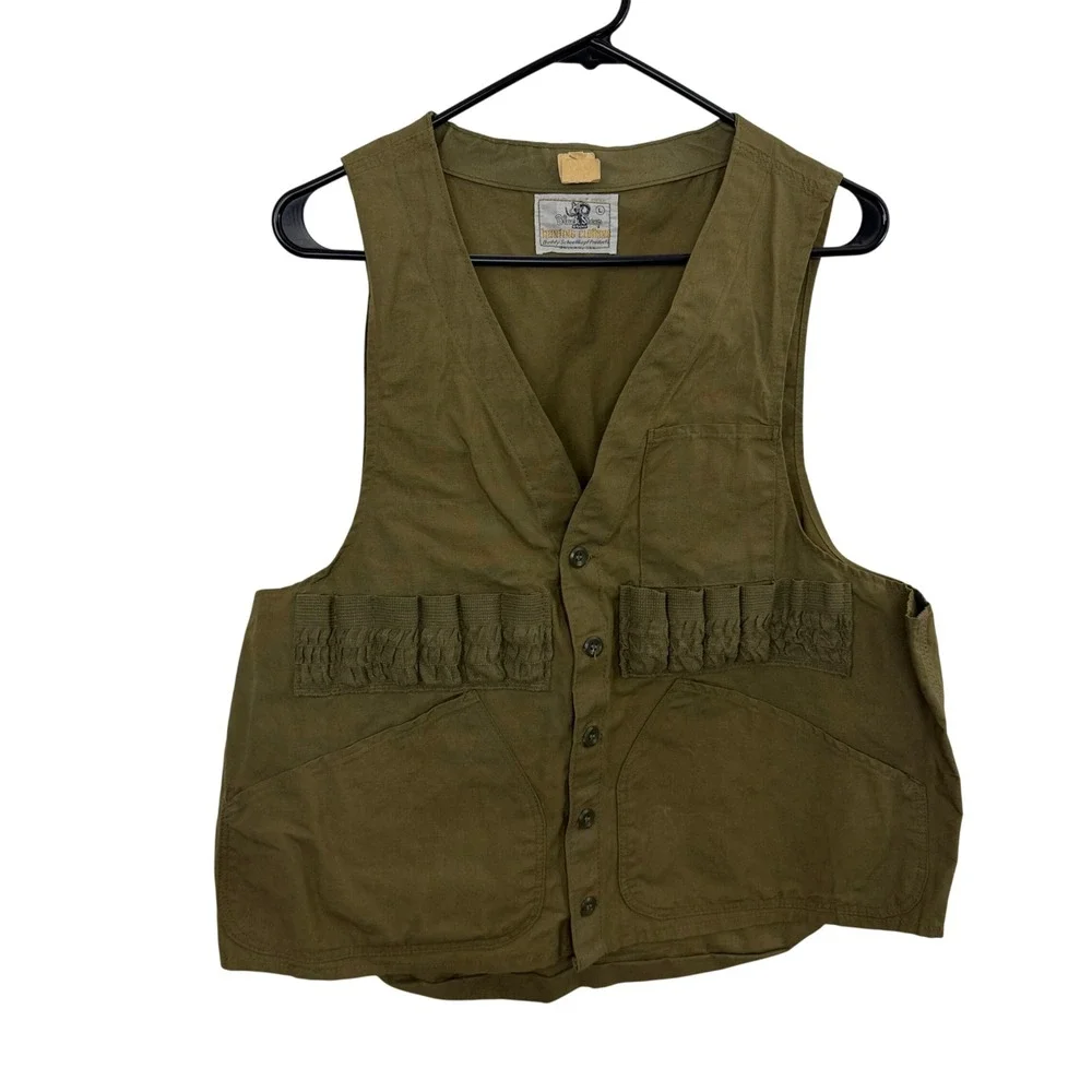 Black Sheep Hunting Vest Mens Large Olive Green Vintage Cotton Shell Loops 2055